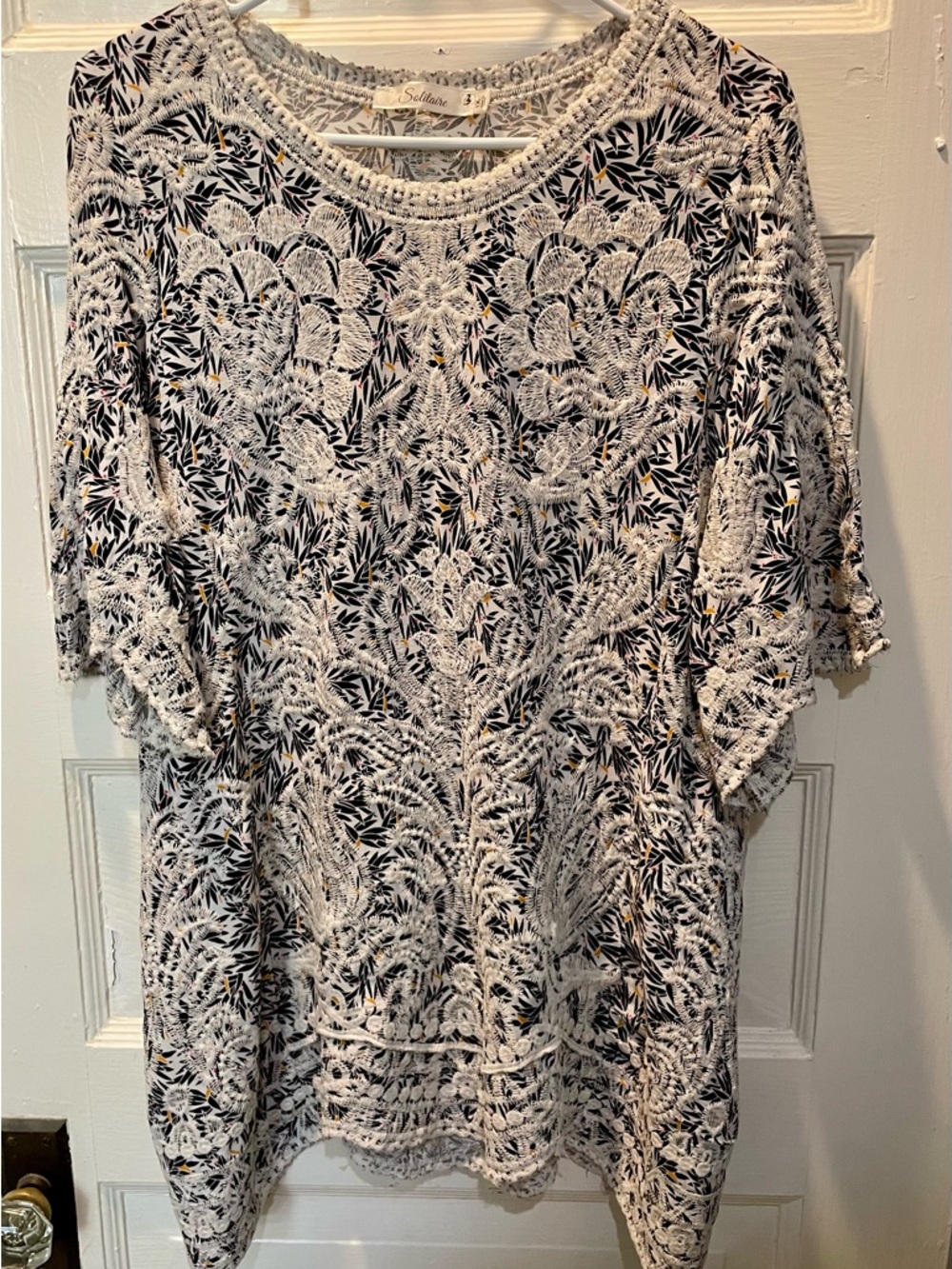 Anthropologie White Crochet Overlay Floral Top, 1X, Whimsygoth, Boho
